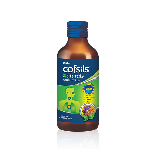 Cofsils Naturals Cough Syrup is a herbal cough syrup that offers 3-way action for relief of sore throat, cough & cold.